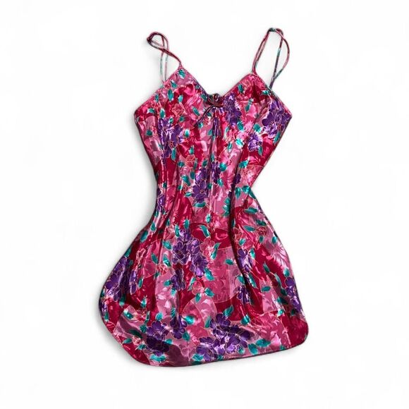 Vintage SEARS “Inner Most” vibrant pink and purple floral satin lingerie slip - Picture 2 of 2